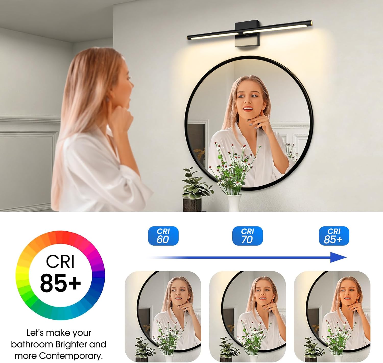Modern Bathroom Vanity Light 40 inch, 22W Dimmable 6CCT Led Bathroom Light Fixture Over Mirror, Black Bar Vanity Light for Mirror FCC Certificated
